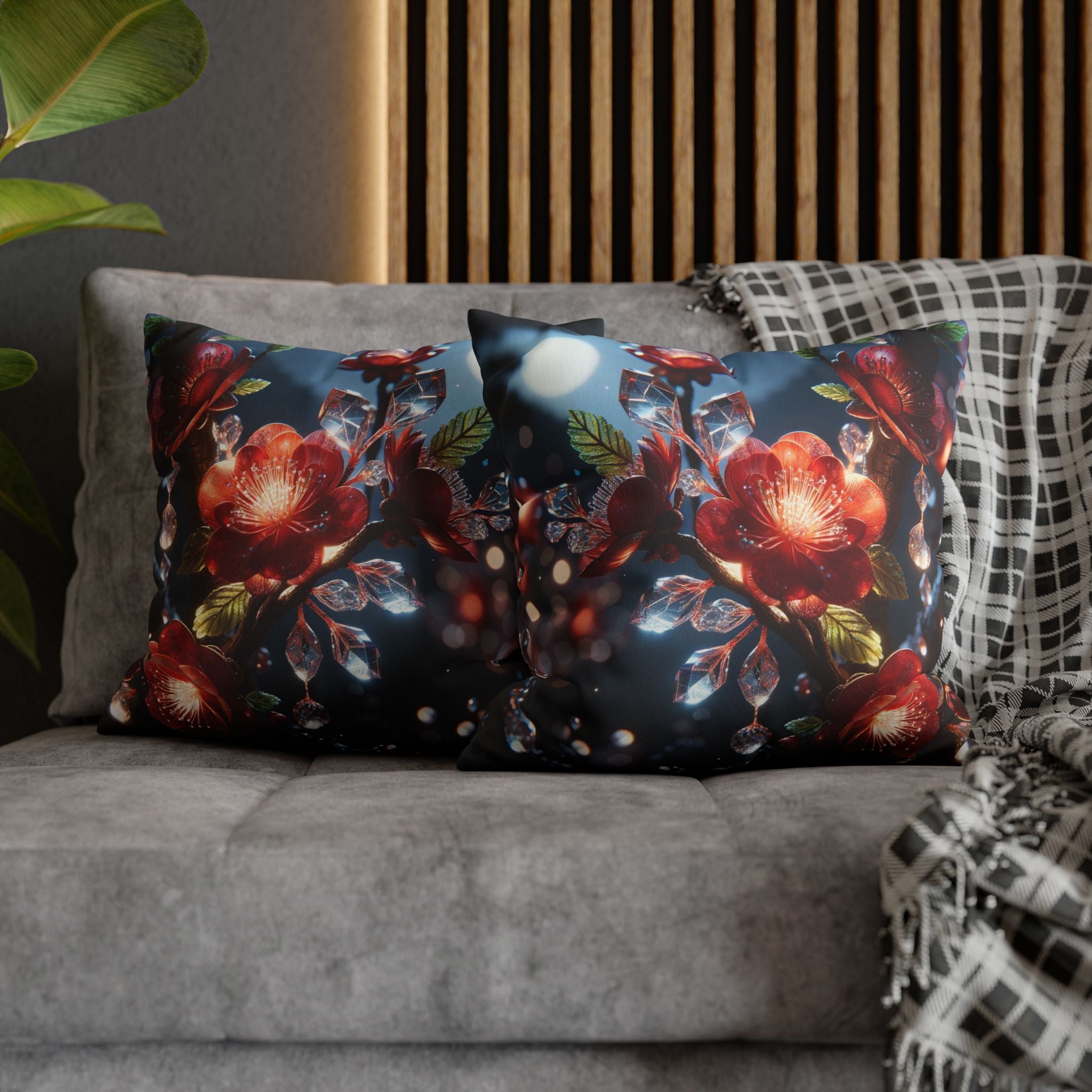 Red diamond flowers (in moonlight) - Suede Square Pillowcase