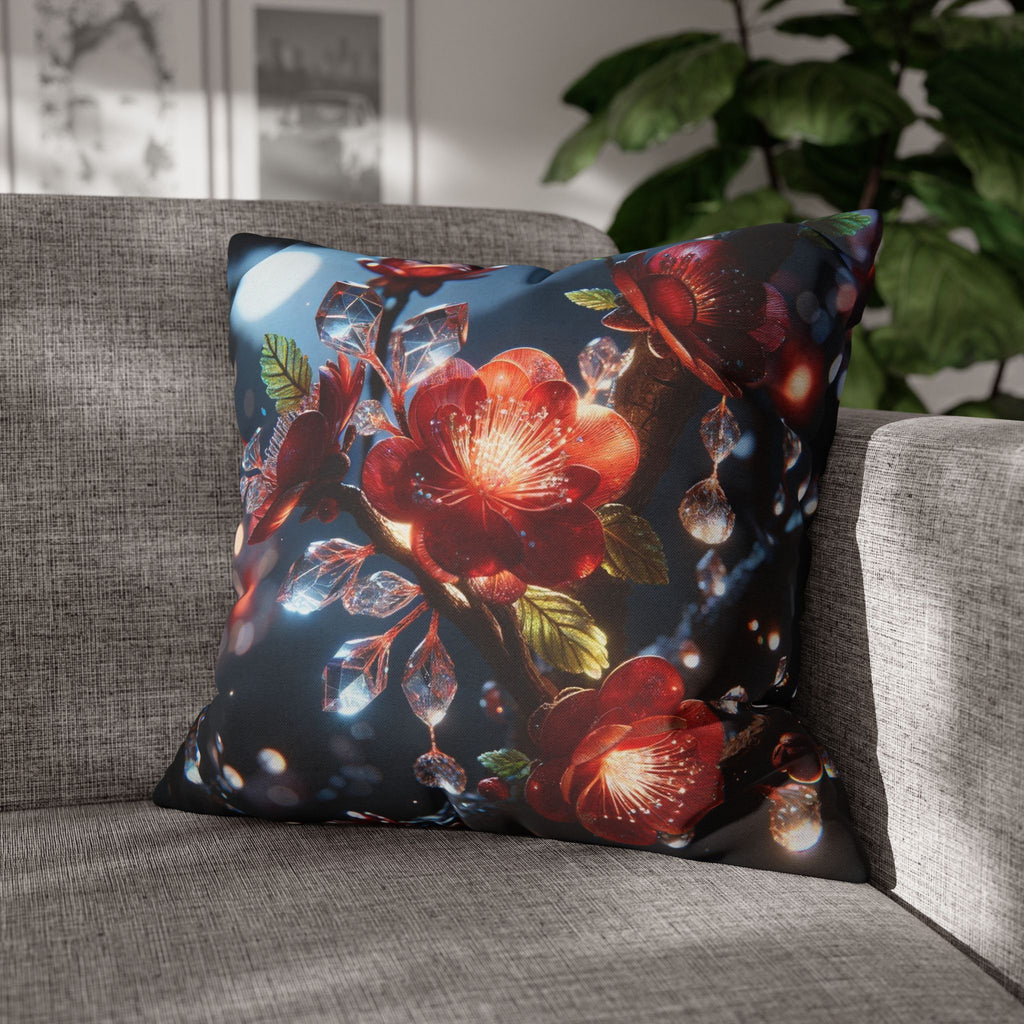 Red flowers in the night - Polyester Square Pillowcase