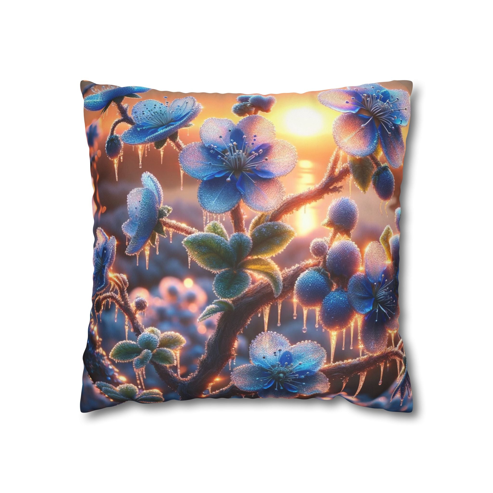 Blue, diamond flowers (in sun set) - Suede Square Pillowcase