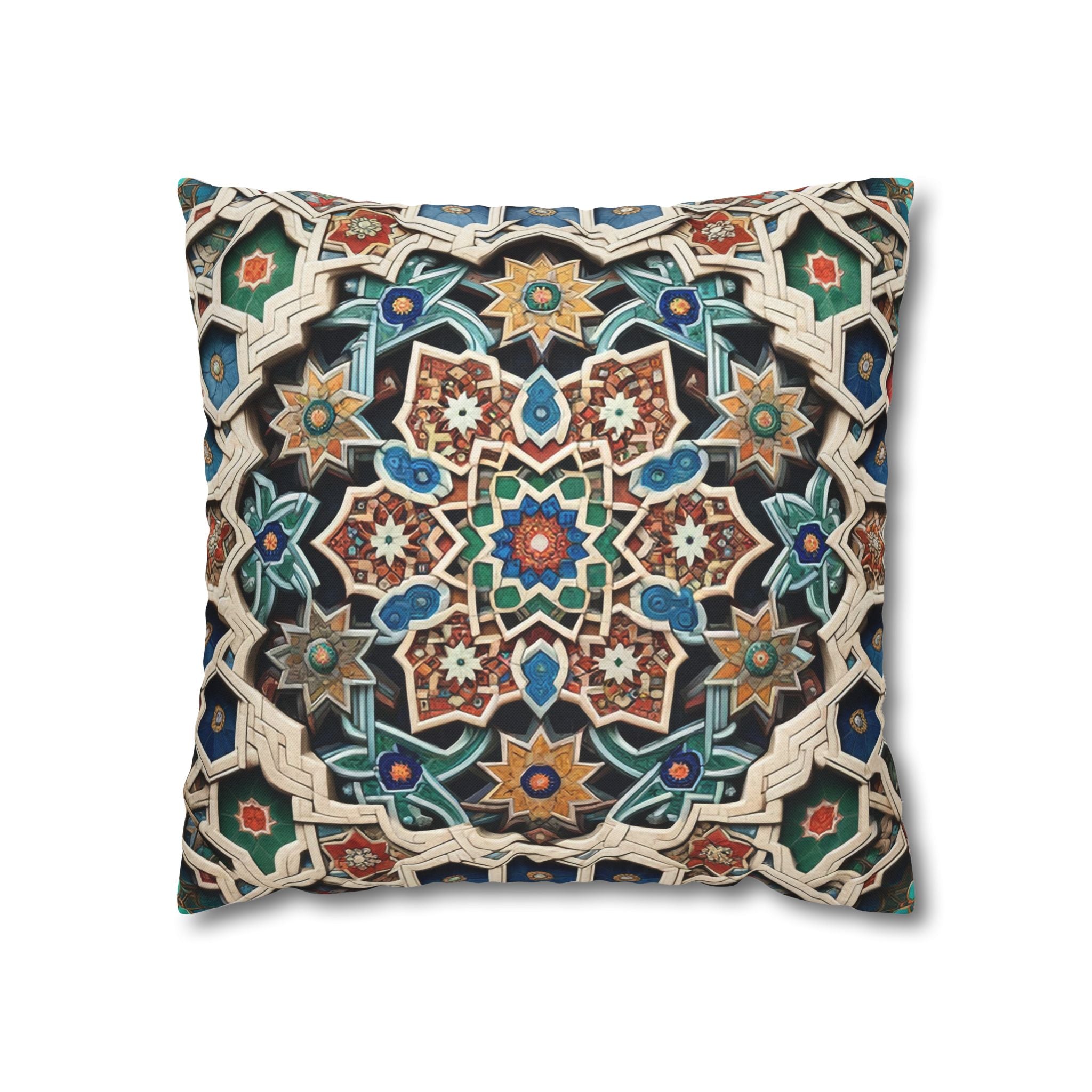 Persian Art , orange-blue - Polyester Square Pillowcase