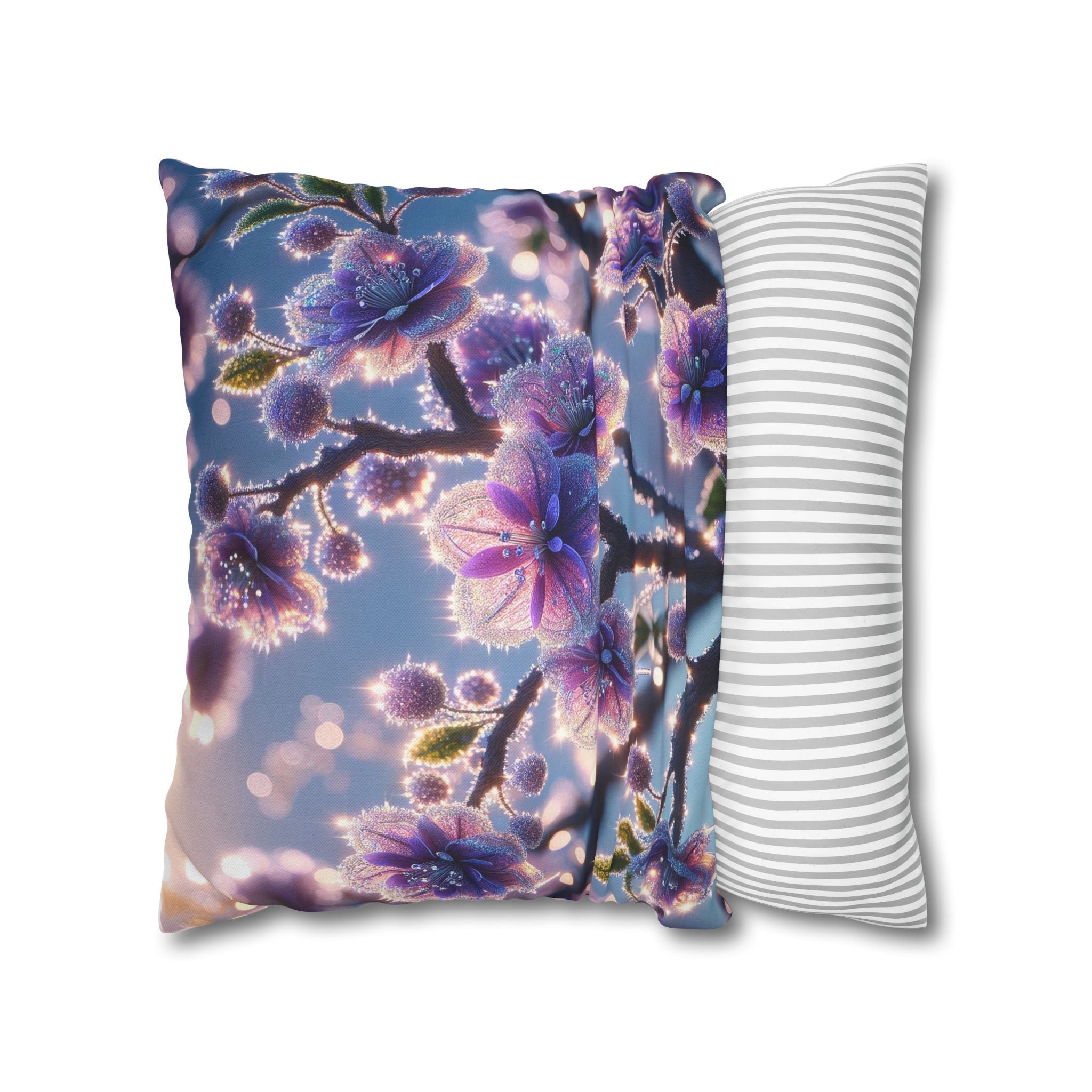 Lavender coloured flowers with sky blue background -  Polyester Square Pillowcase