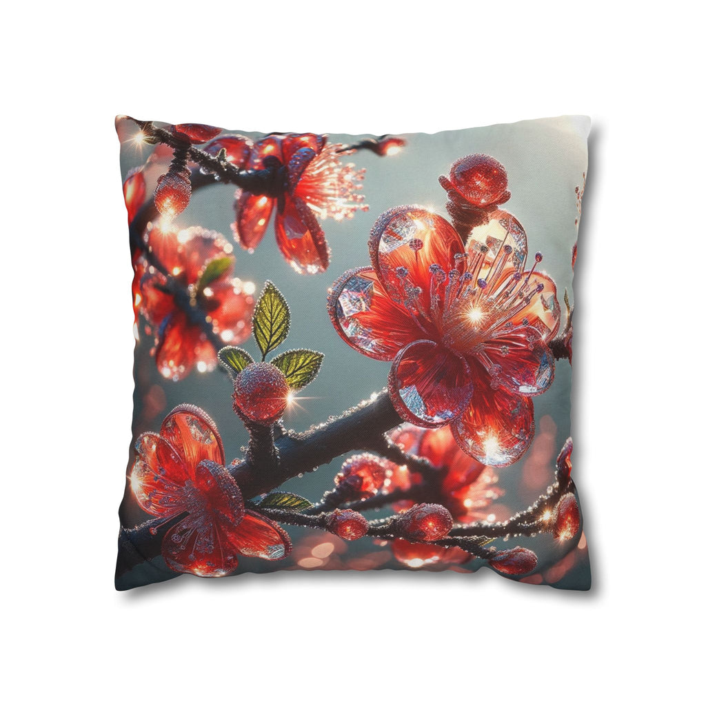 Diamond-red flowers - Polyester Square Pillowcase
