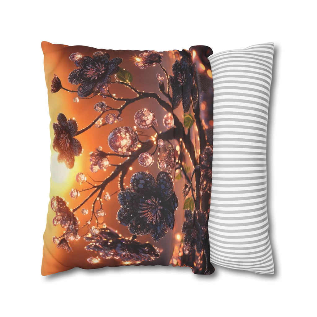 Black diamond flowers (in sunset) - Suede Square Pillowcase