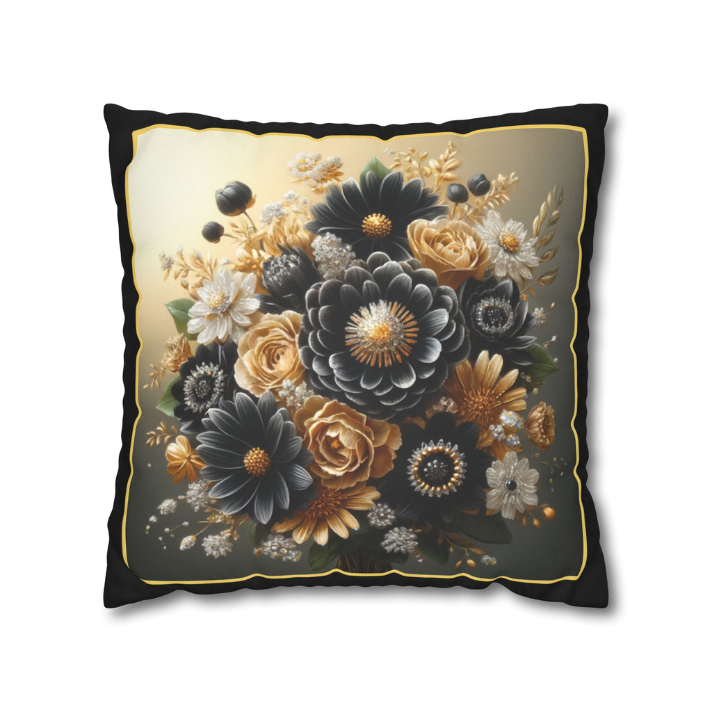 Black & gold (with golden outline) - Suede Square Pillowcase
