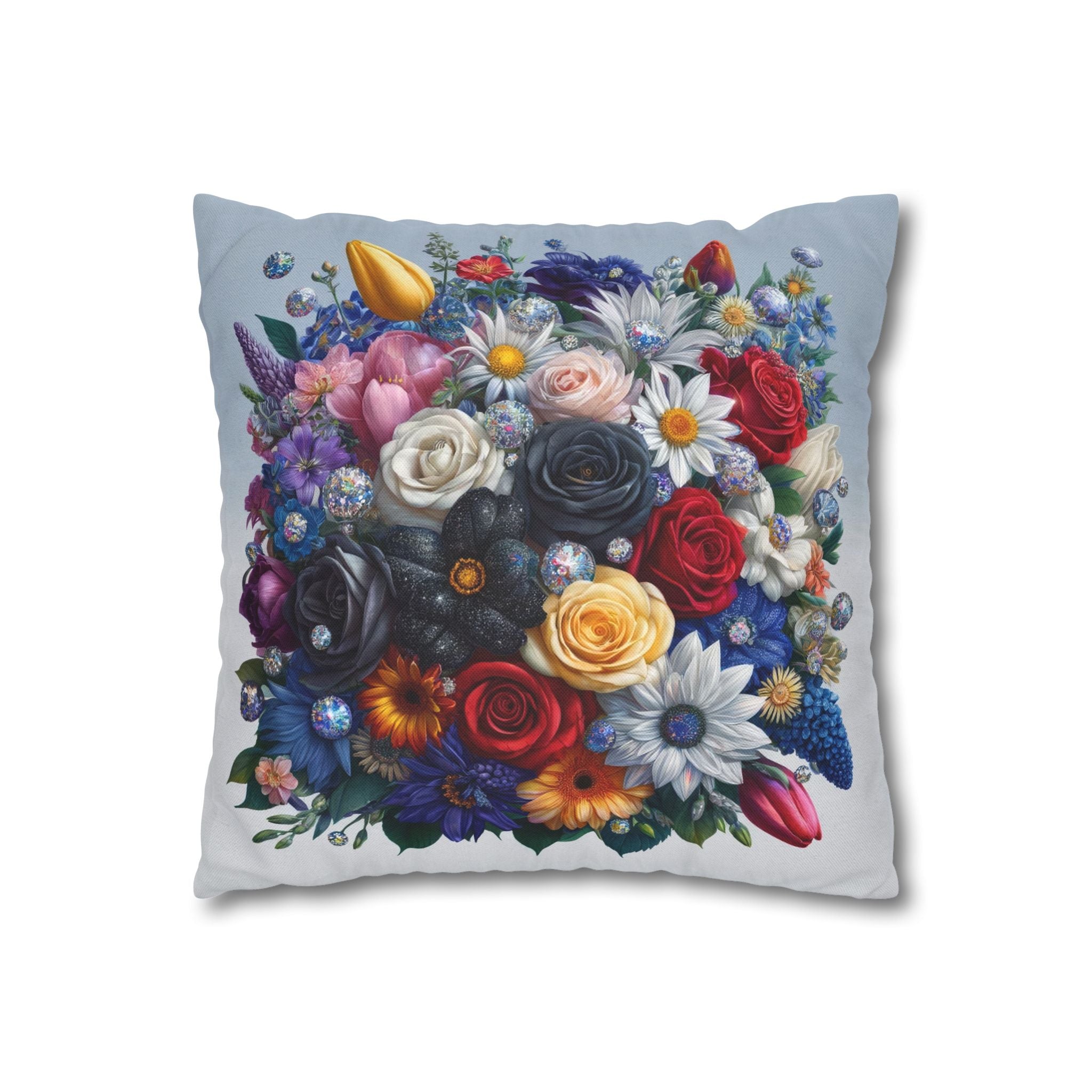 Colourful Bouquet (light-blue background) - Polyester Square Pillowcase