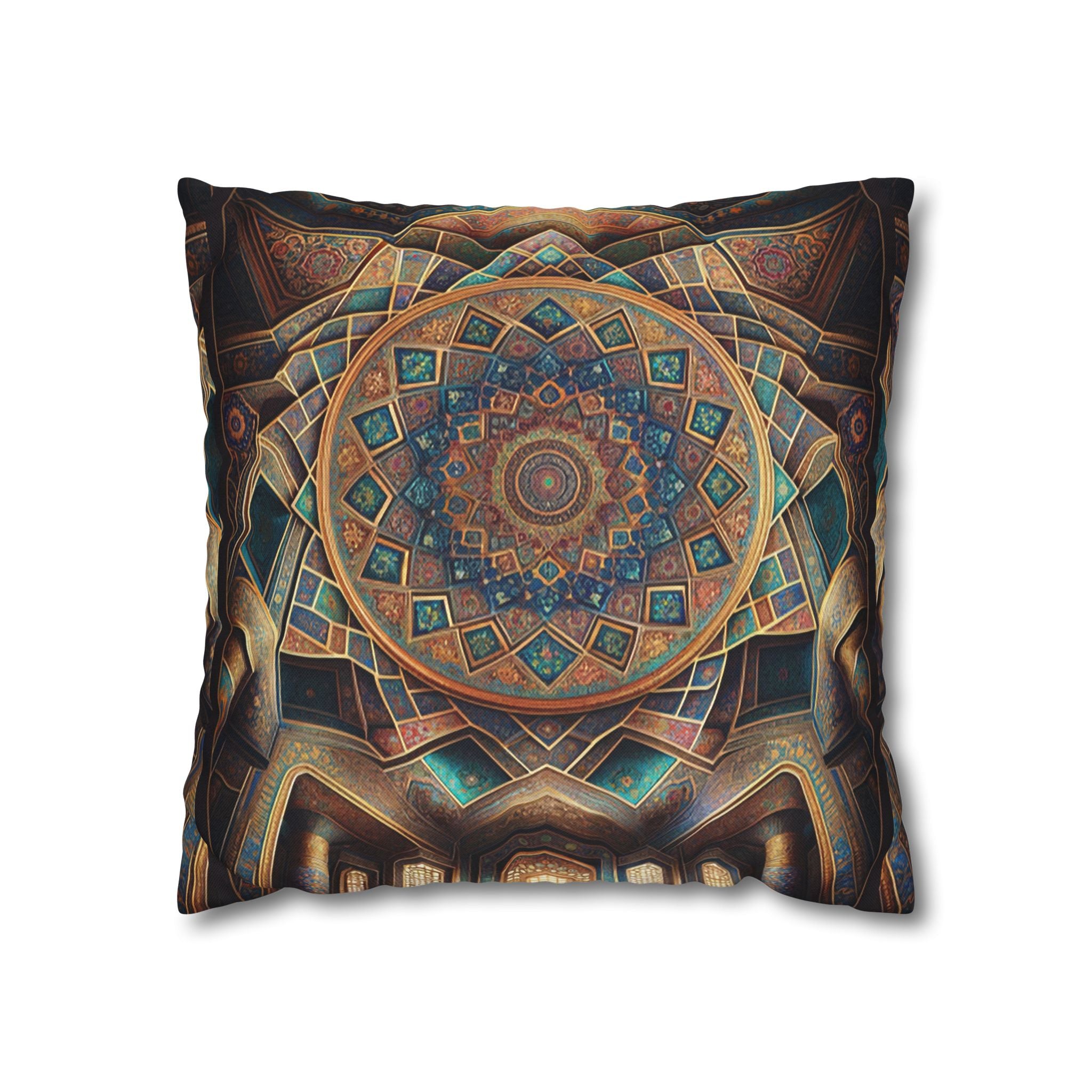 Persian art, brown-blue - Polyester Square Pillowcase