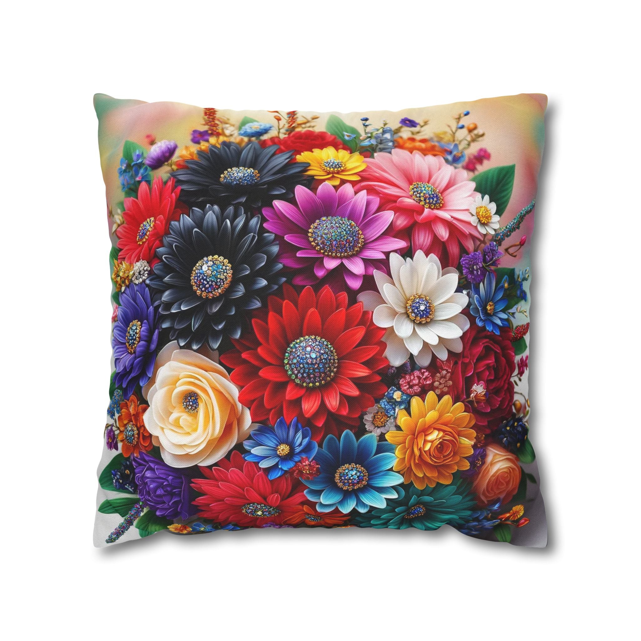 Colourful Bouquet (with diamonds) - Polyester Square Pillowcase