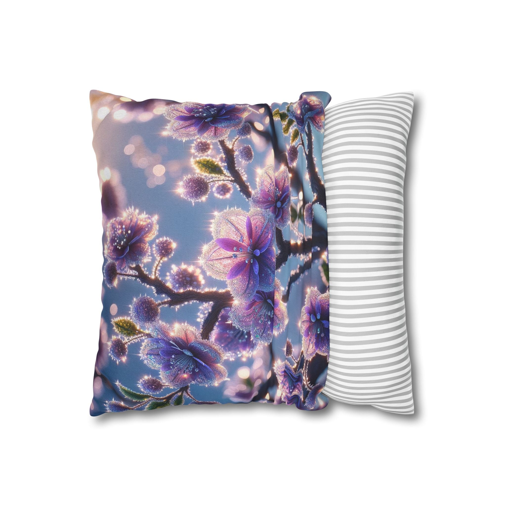 Lavender coloured flowers with sky blue background -  Polyester Square Pillowcase