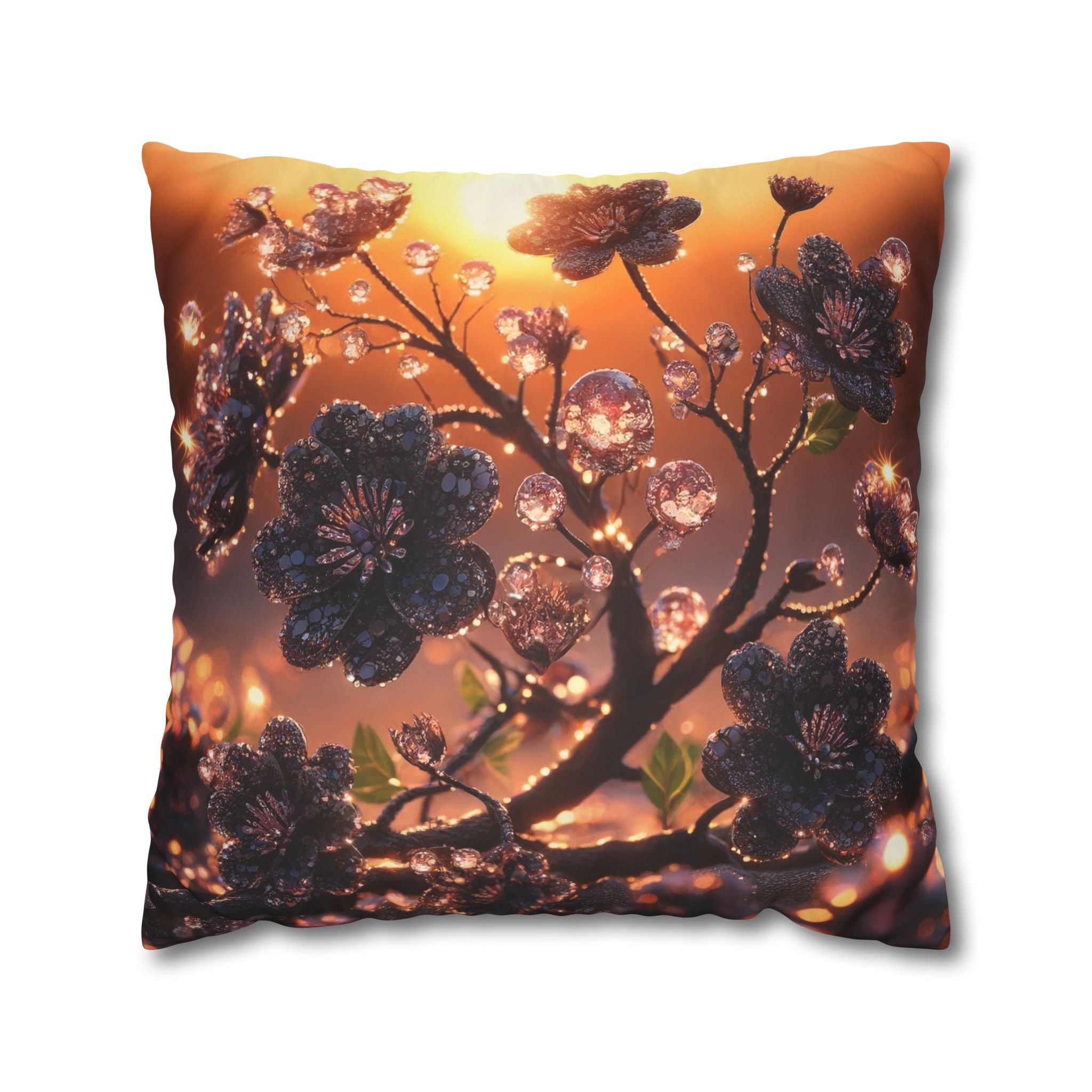 Black diamond flowers (in sunset) - Suede Square Pillowcase