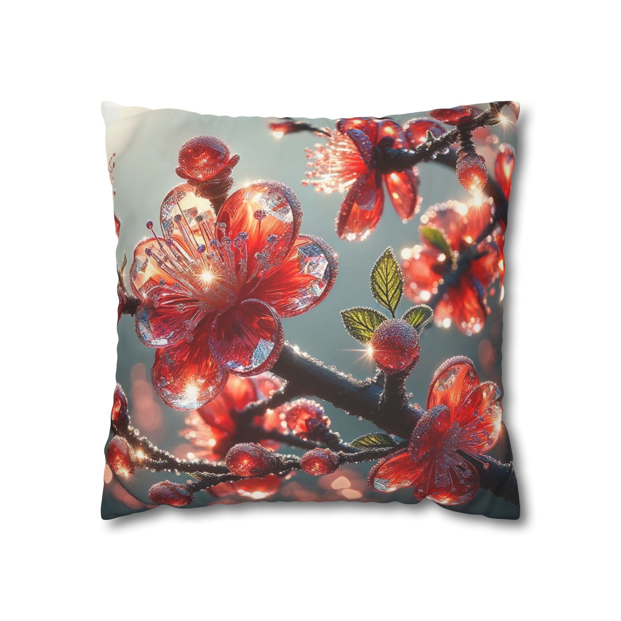 Red diamond flowers (at sunrise) - Suede Square Pillowcase