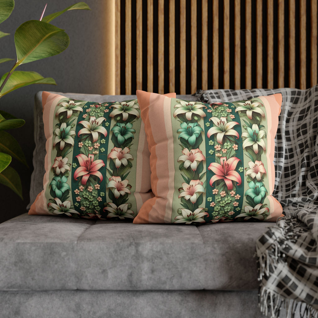 Lilies on peach background - Polyester Square Pillowcase