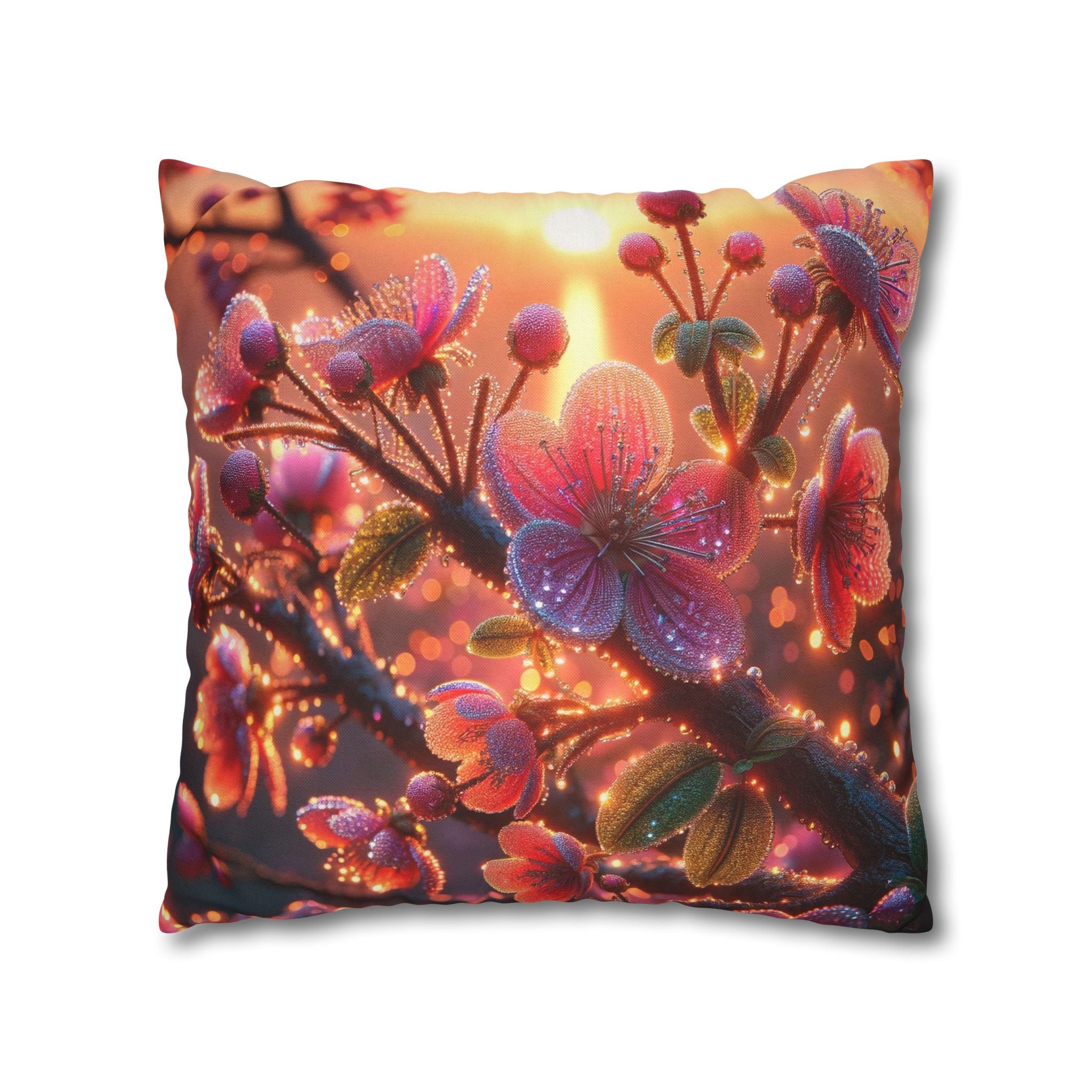 Multiple sized Pink flowers - Polyester Square Pillowcase