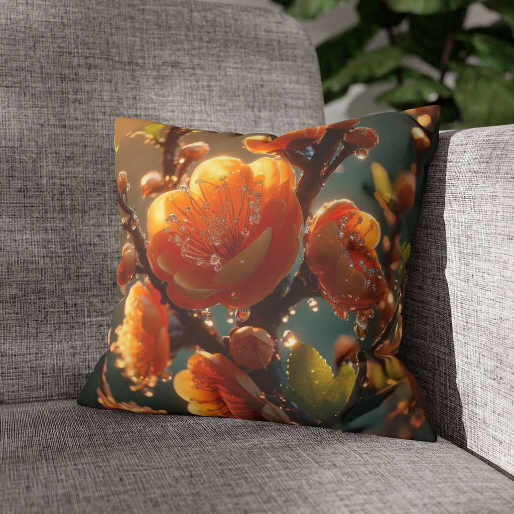 Orange coloured flowers  - Suede Square Pillowcase