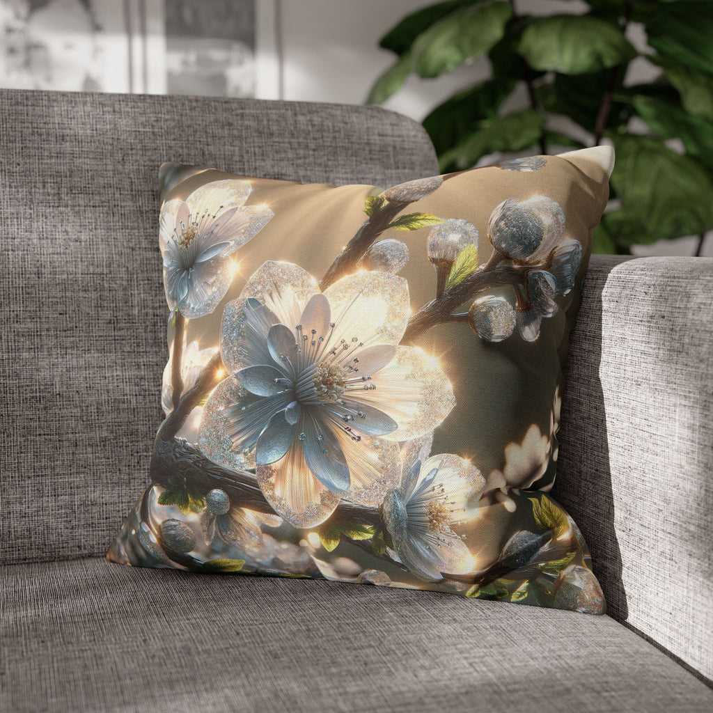 Silver-white diamond flowers - Polyester Square Pillowcase