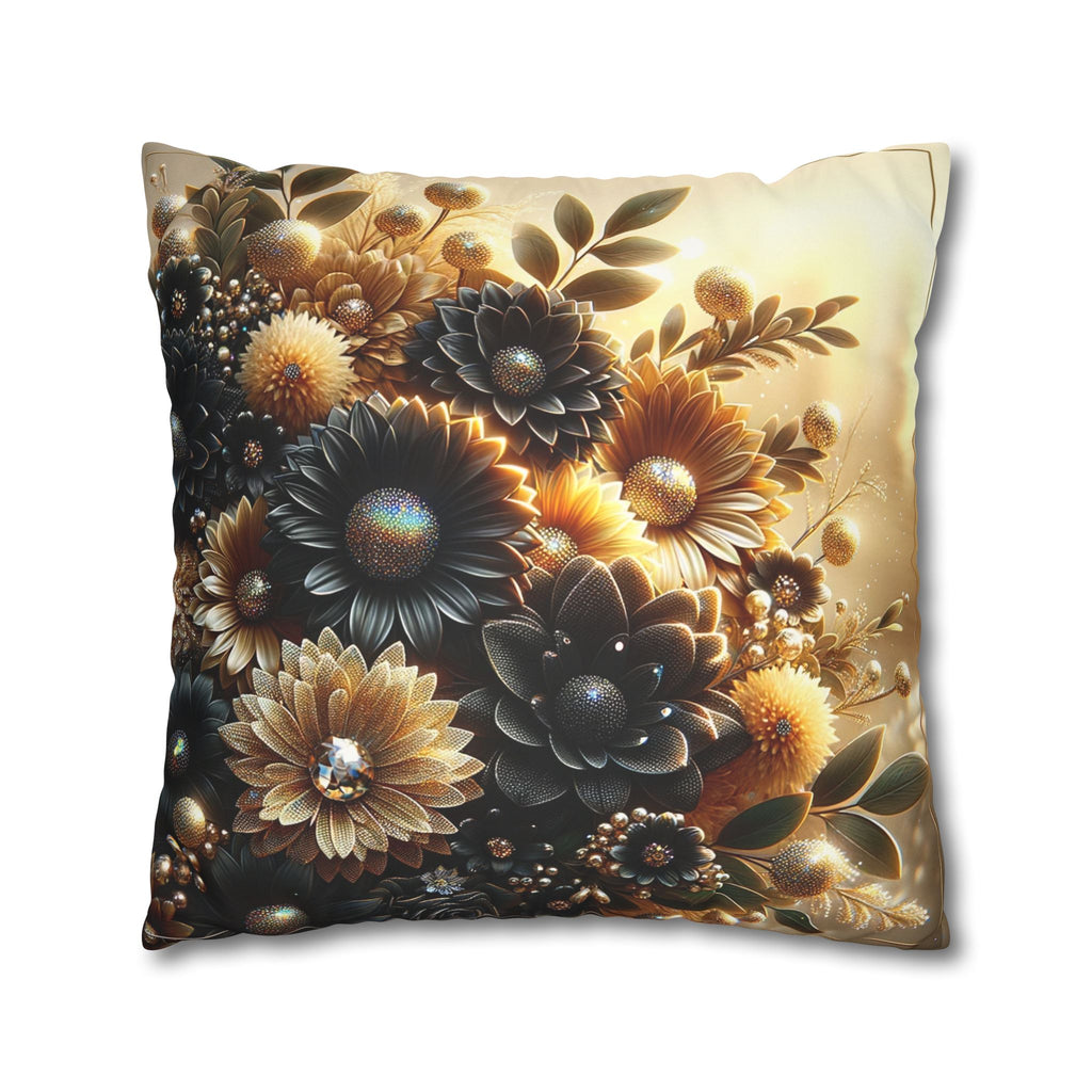 Black and golden Bouquet (with golden background) - Suede Square Pillowcase