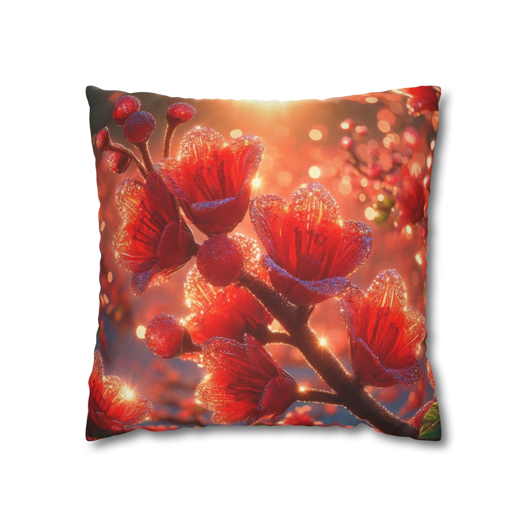 Red-diamond flowers (on red background) -  Polyester Square Pillowcase