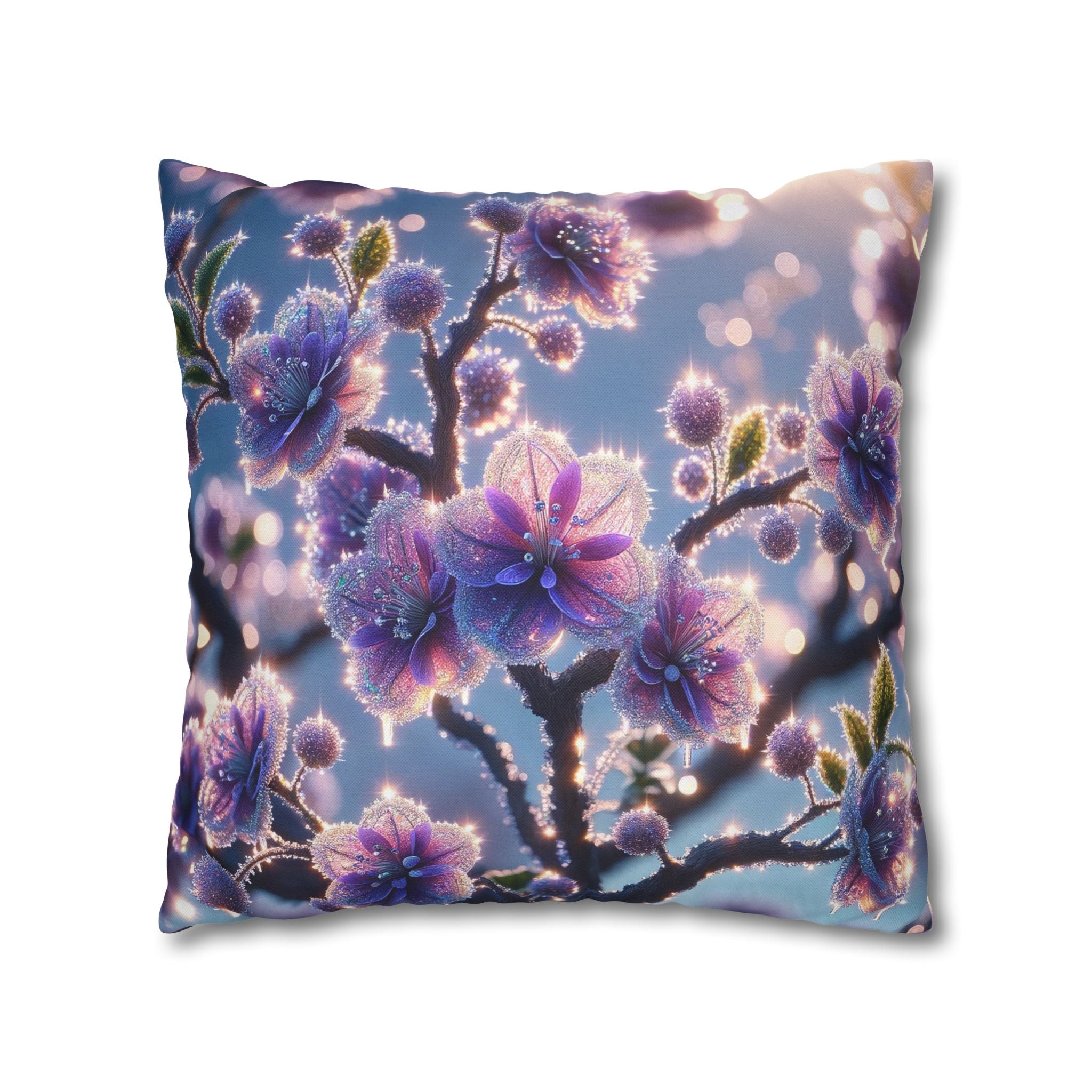 Lavender coloured flowers with sky blue background -  Polyester Square Pillowcase