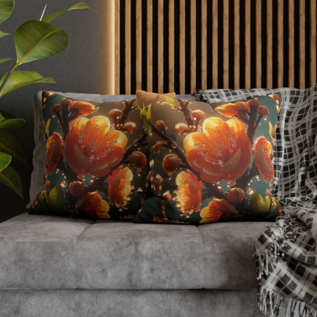 Orange-yellow diamond flowers - Polyester Square Pillowcase
