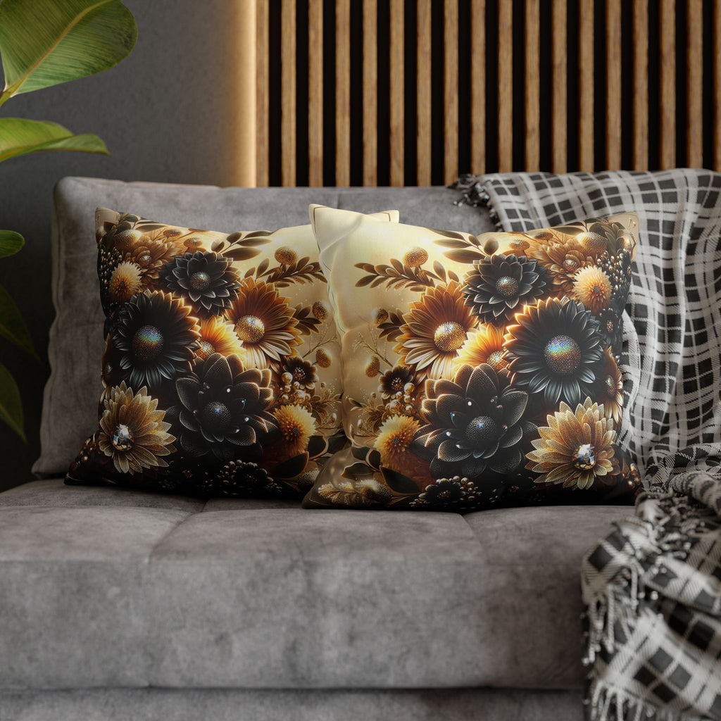 Black and golden Bouquet (with golden background) - Suede Square Pillowcase