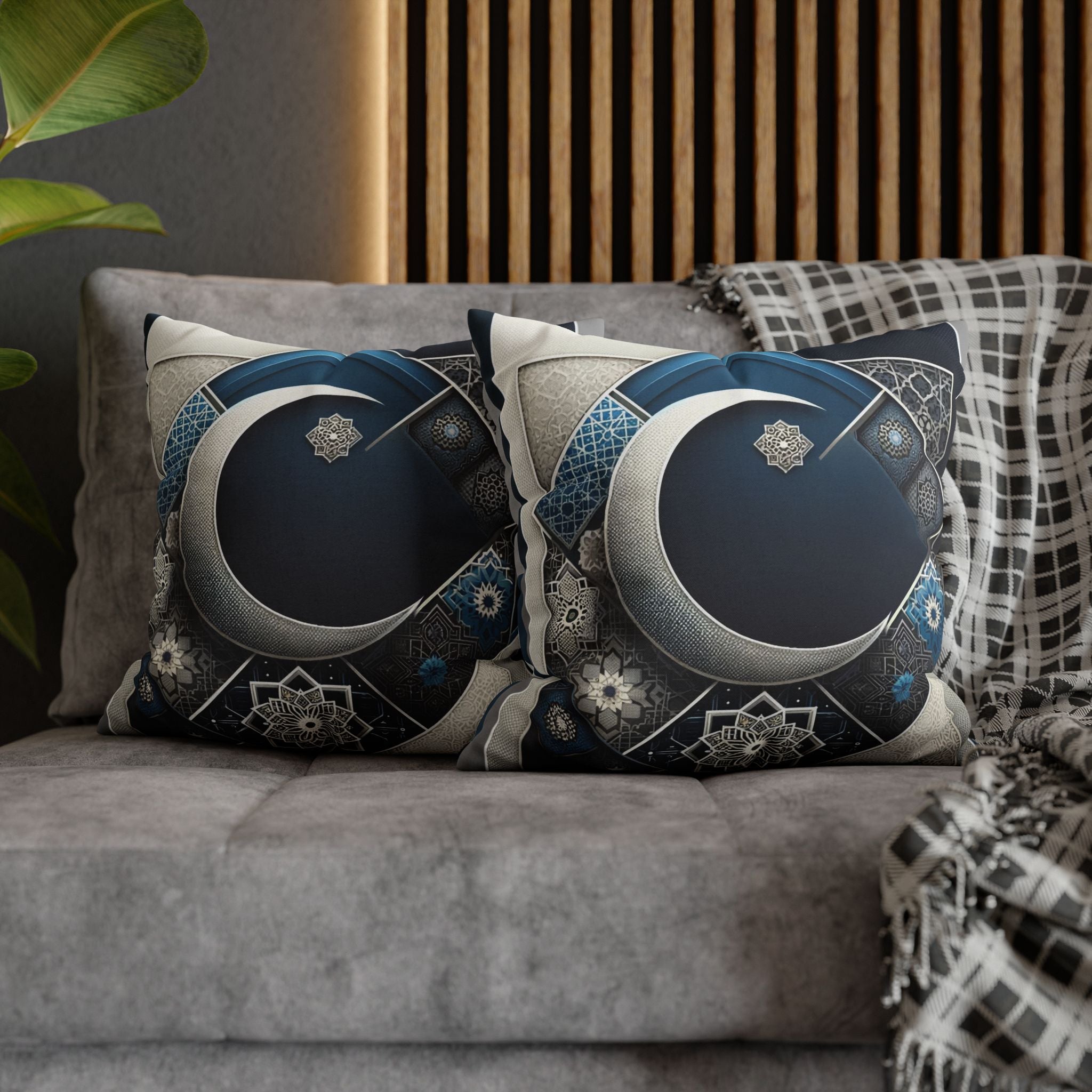 Islamic Art, Silver-blue - Polyester Square Pillowcase