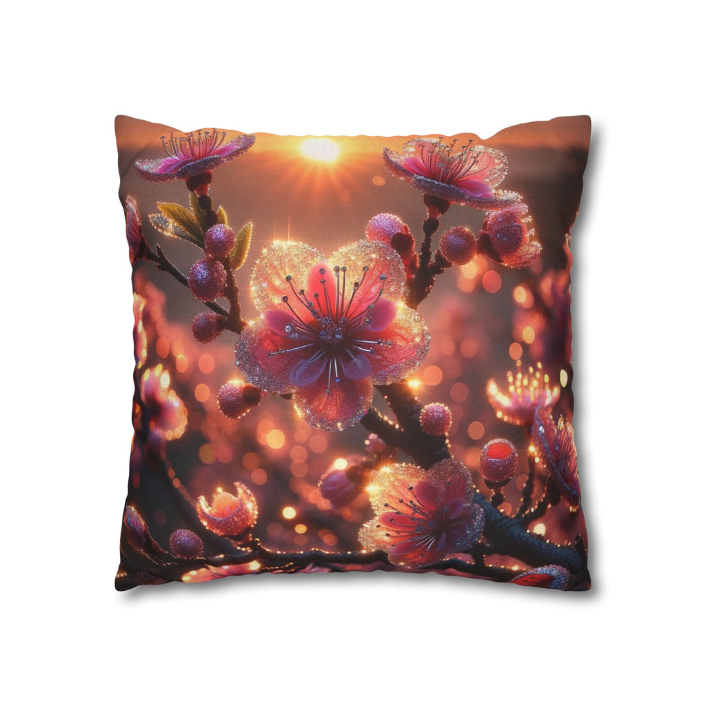 Pink flowers in sunset - Polyester Square Pillowcase