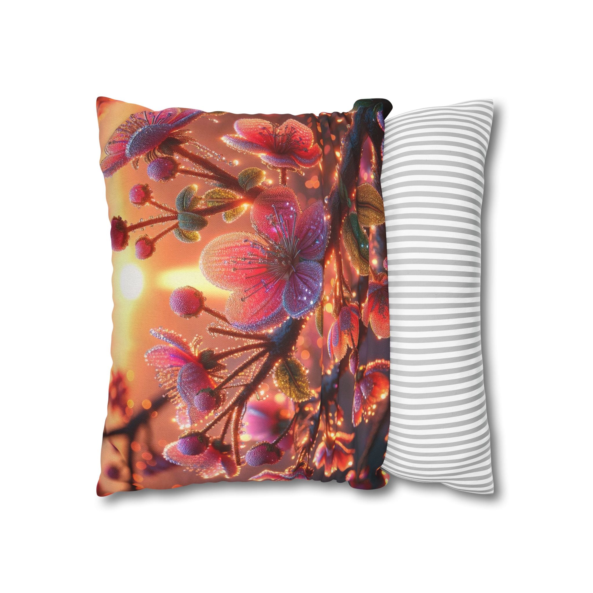 Multiple sized Pink flowers - Polyester Square Pillowcase