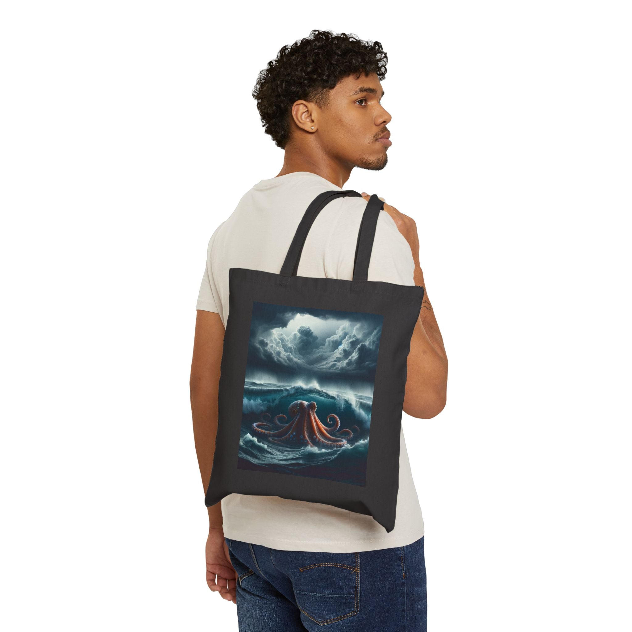 Ocean-Themed Cotton Canvas Tote Bag