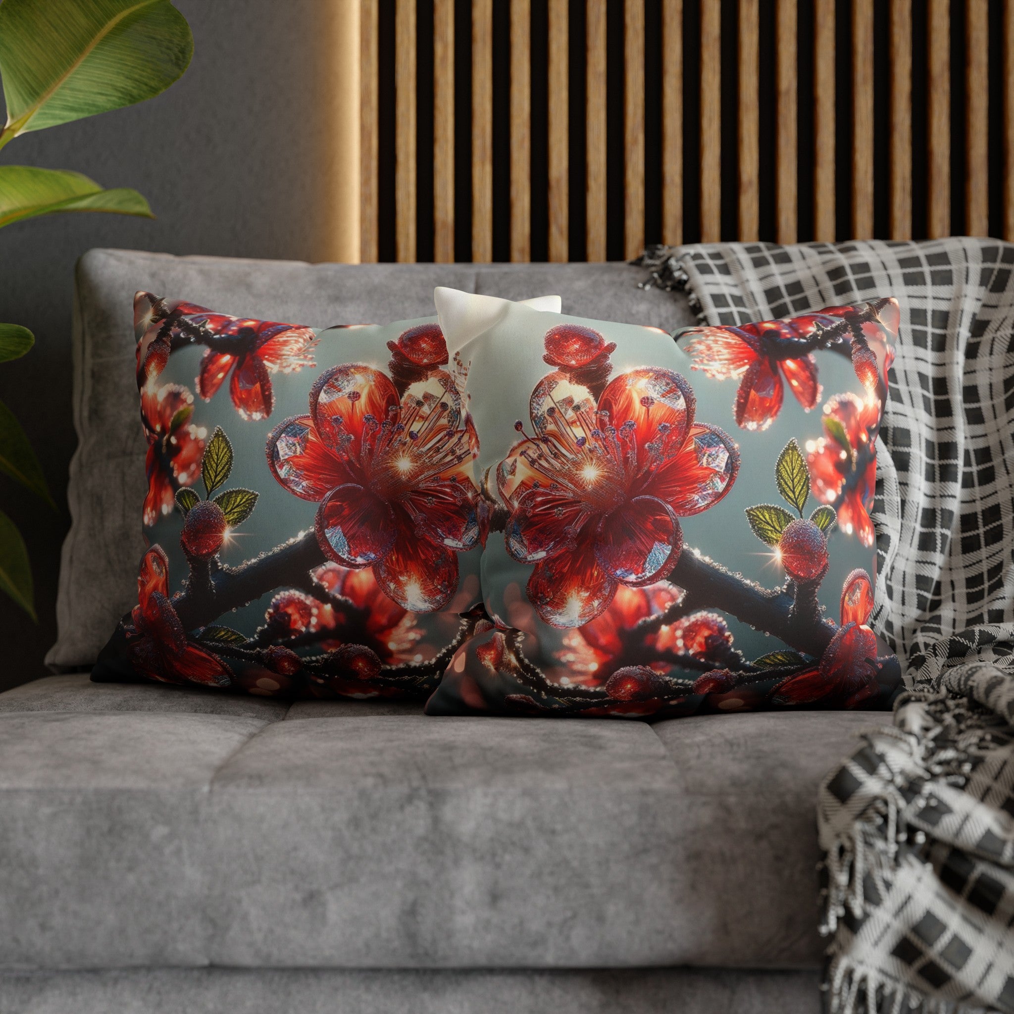 Red diamond flowers (1) - Suede Square Pillowcase