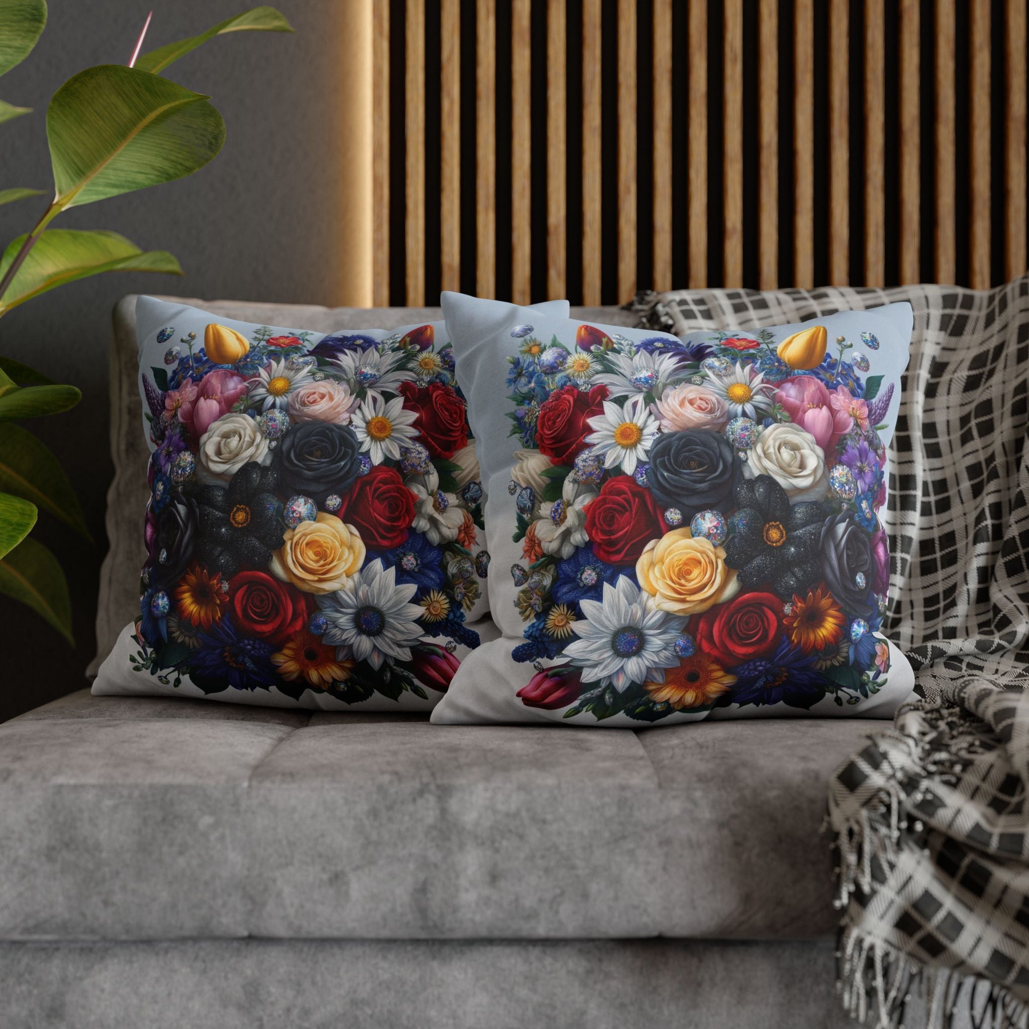 Colourful Bouquet (light-blue background) - Polyester Square Pillowcase