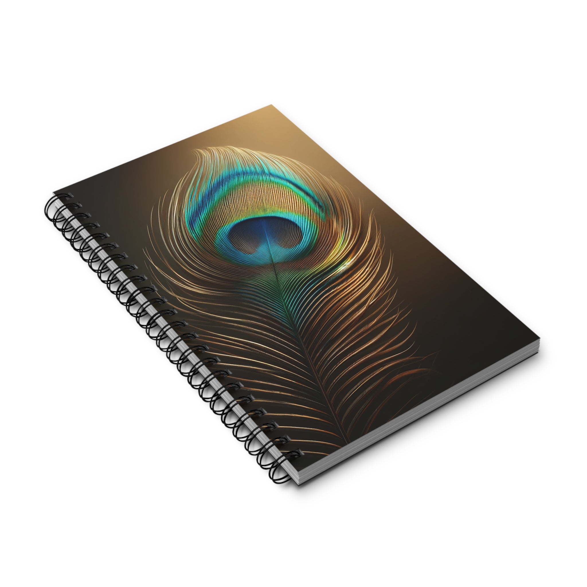 Fantasy Peacock Feather Gold-Blue - Spiral Journal