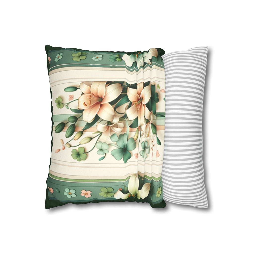 Green and white lilies - Suede Square Pillowcase