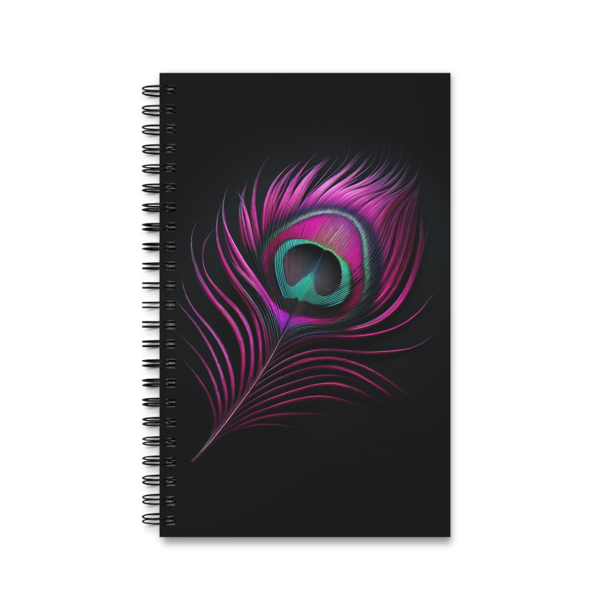 Fantasy Peacock Feather Fuchsia-Black- Spiral Journal