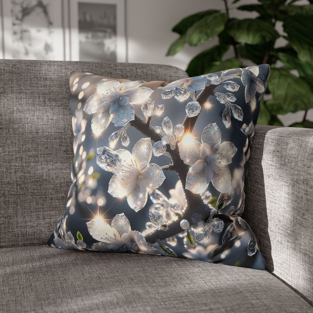 Silver-coloured flowers on grey background - Polyester Square Pillowcase