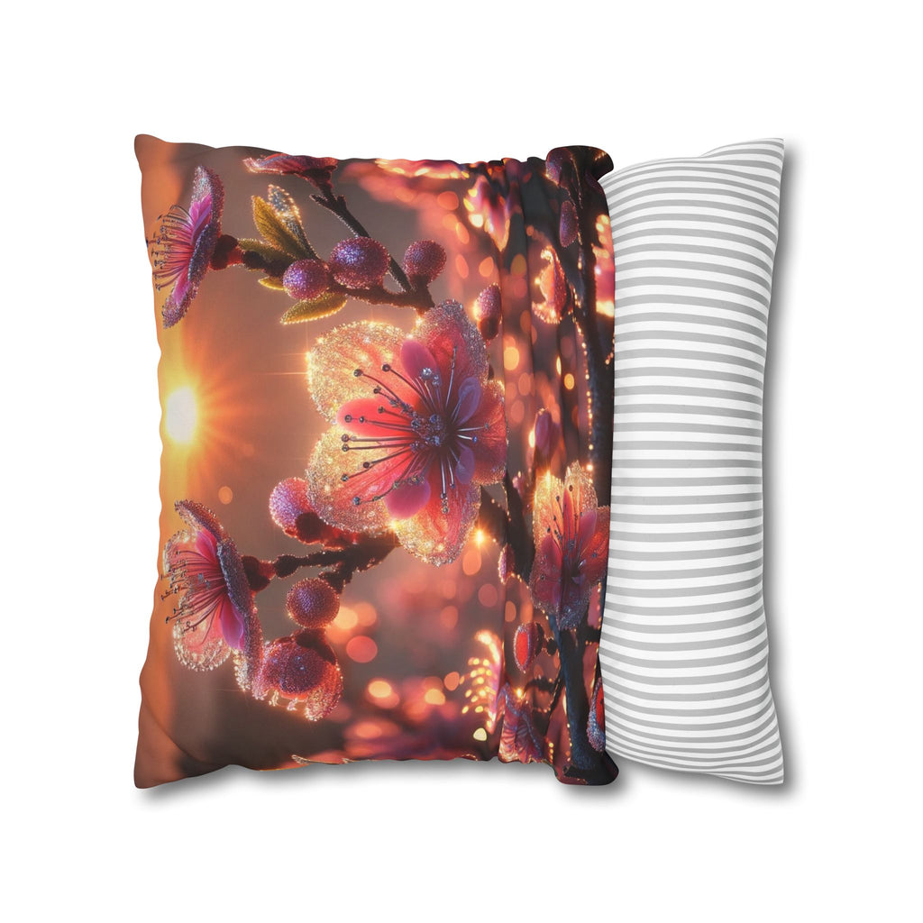 Pink diamond flowers (in sunset) - Suede Square Pillowcase