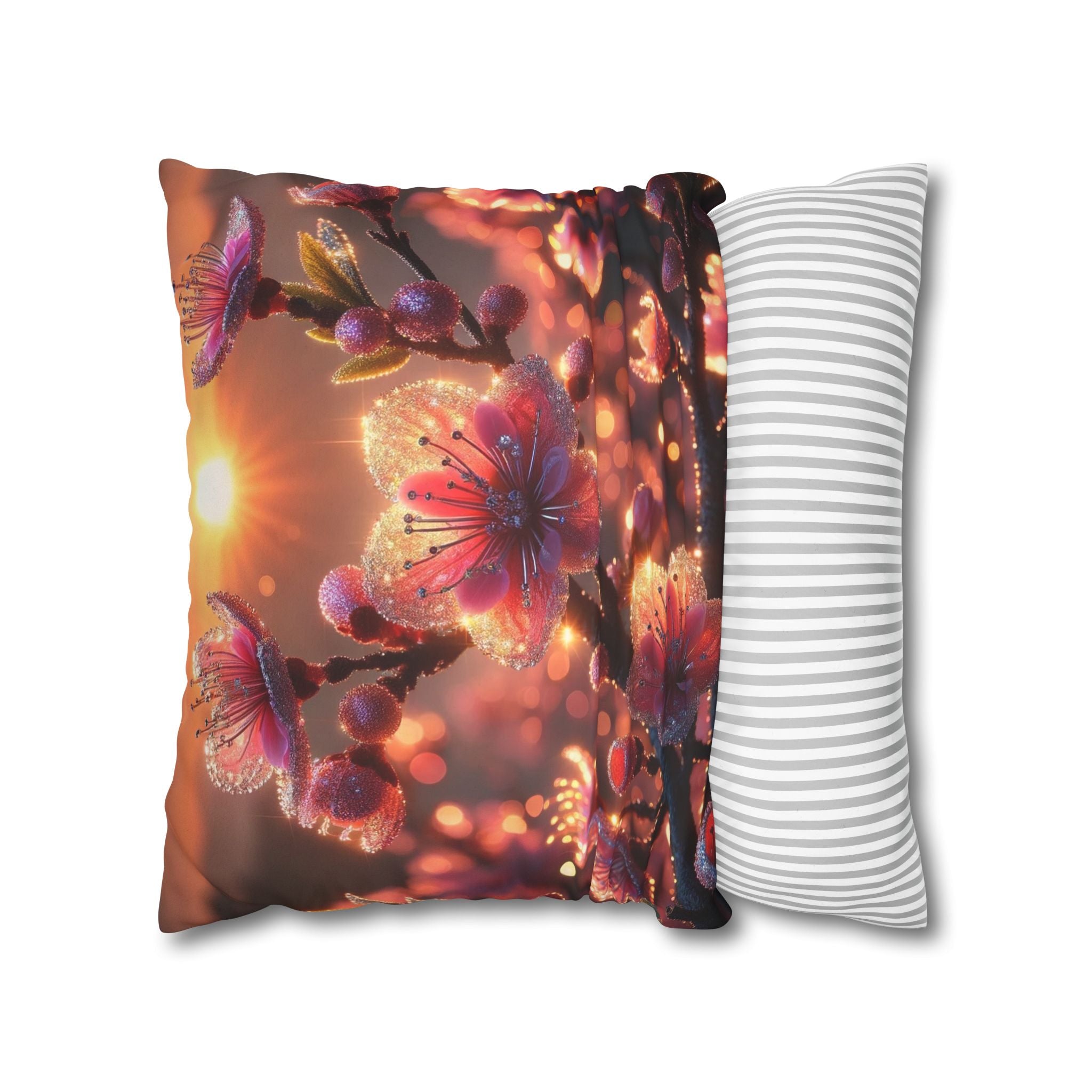 Pink diamond flowers (in sunset) - Suede Square Pillowcase