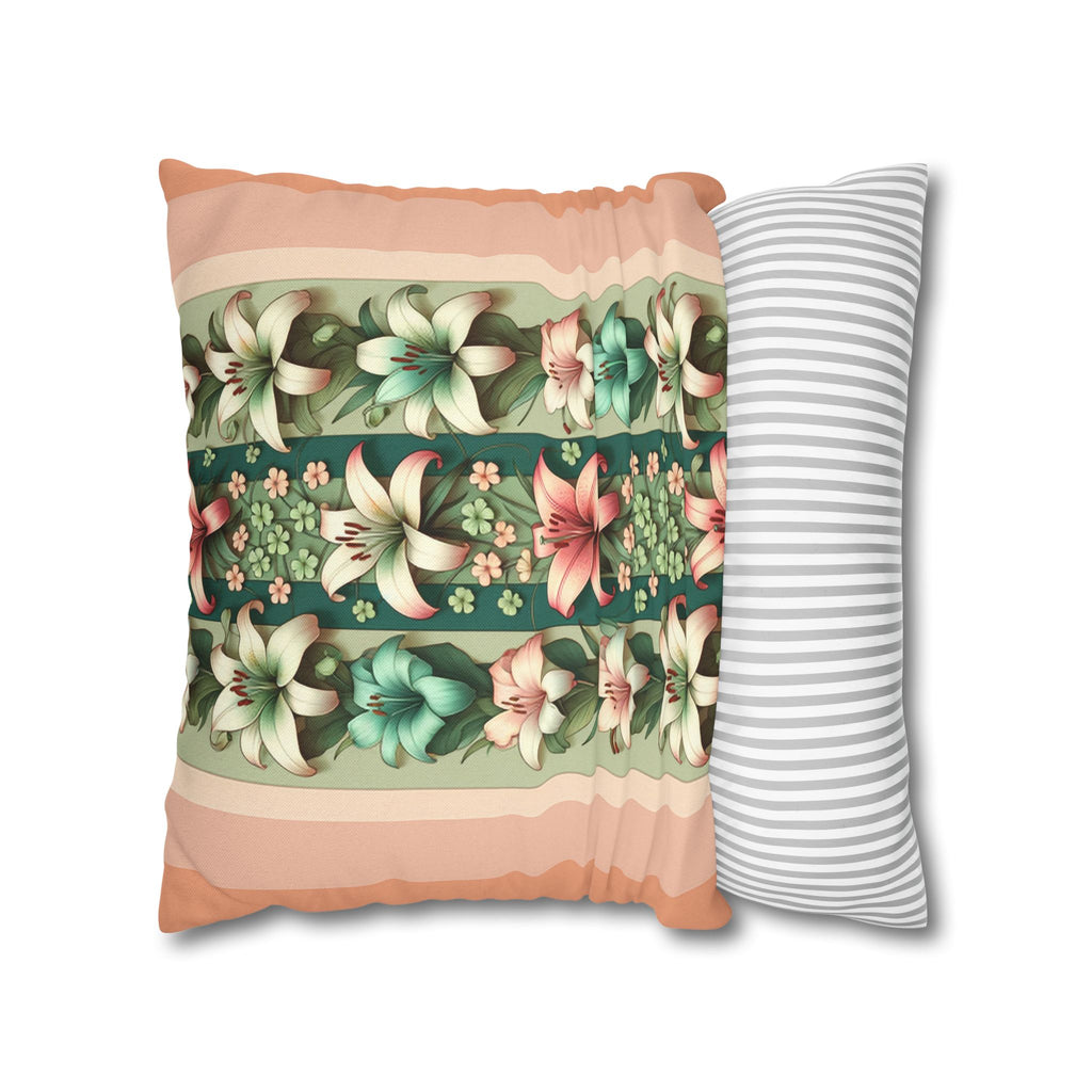 Lilies on peach background - Polyester Square Pillowcase