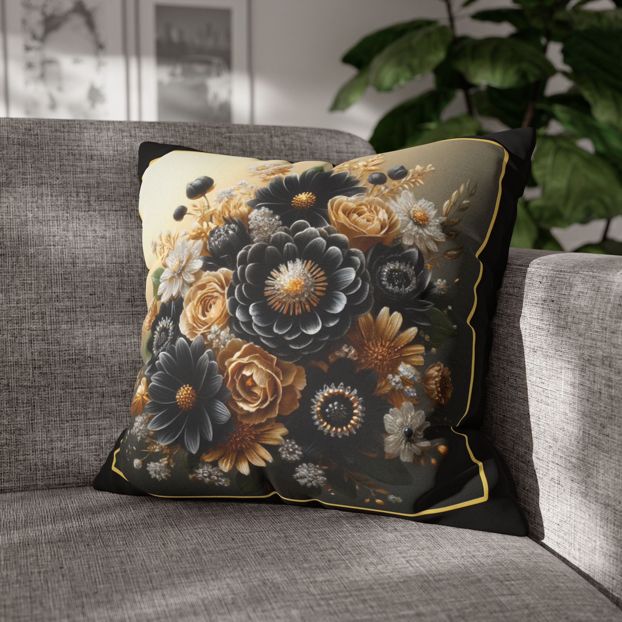Black and Golden Bouquet (1) - Polyester Square Pillowcase