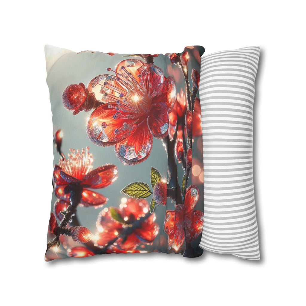 Red diamond flowers (at sunrise) - Suede Square Pillowcase