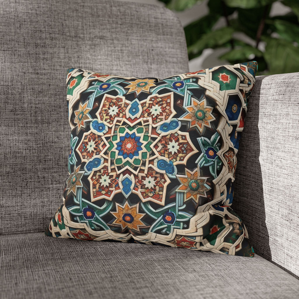 Persian Art , orange-blue - Polyester Square Pillowcase