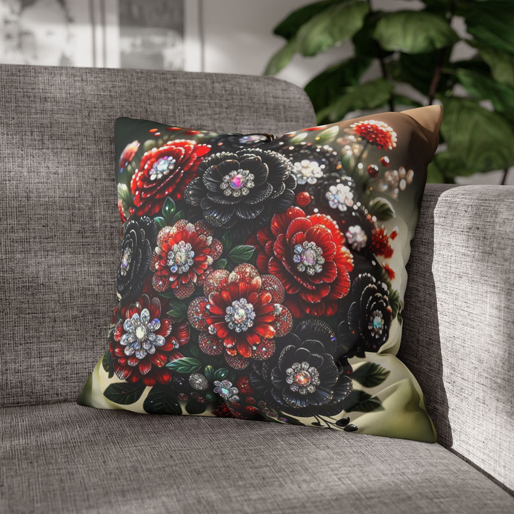 Bouquet with Black and Red flowers- Suede Square Pillowcase