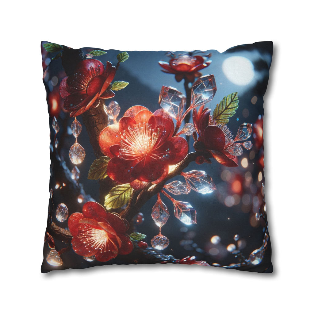 Red flowers in the night - Polyester Square Pillowcase