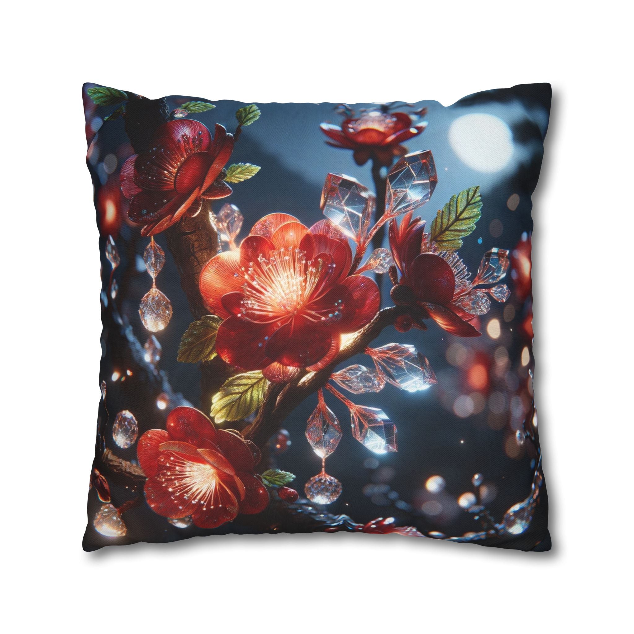 Red flowers in the night - Polyester Square Pillowcase