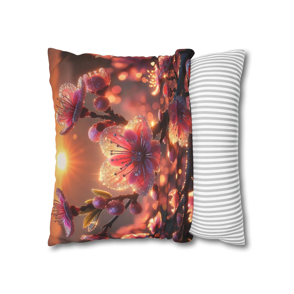 Pink diamond flowers (in sunset) - Suede Square Pillowcase