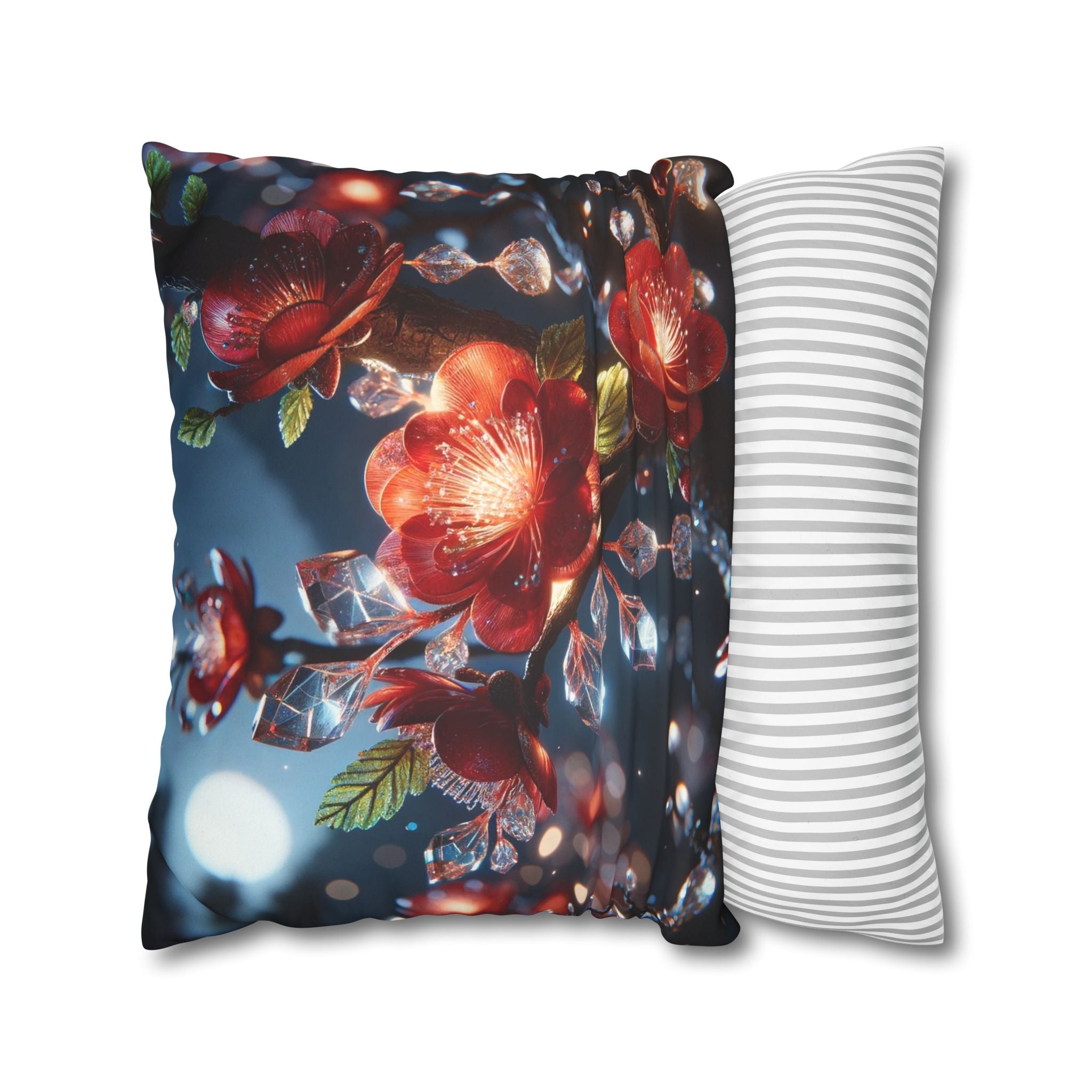 Red diamond flowers (in moonlight) - Suede Square Pillowcase