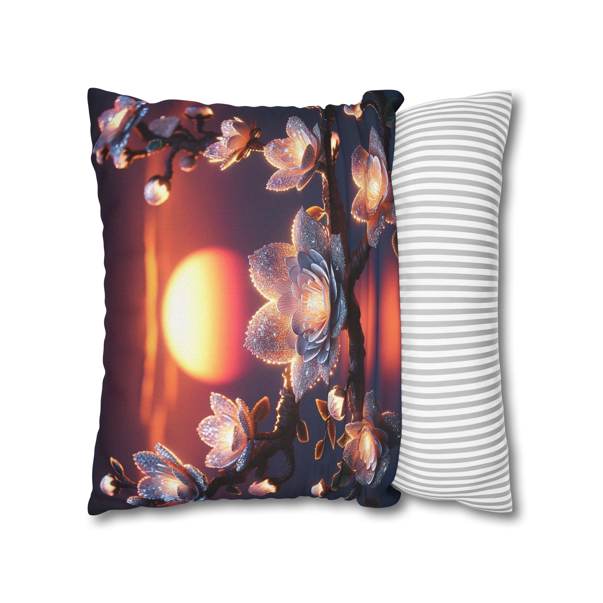 White flowers in the night - Polyester Square Pillowcase