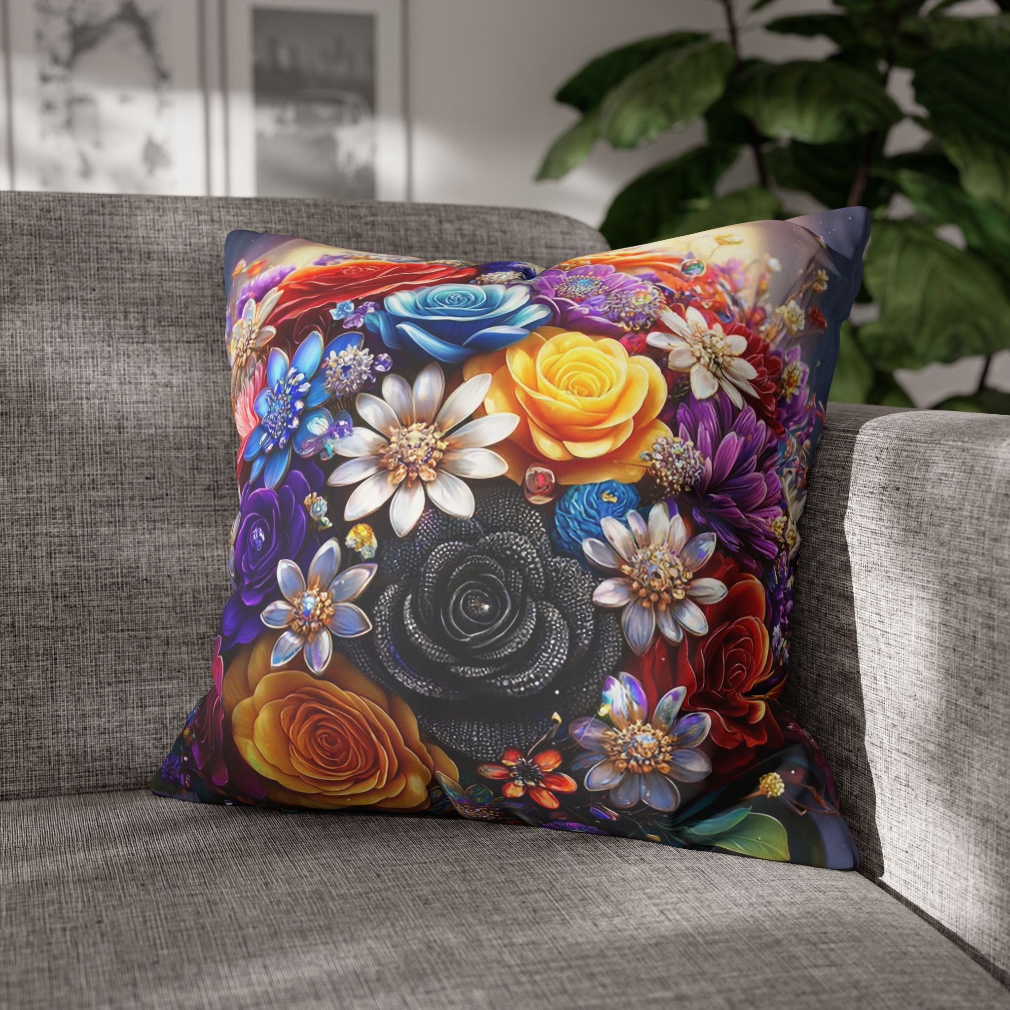 Bouquet of colourful flowers (in the sun) - Suede Square Pillowcase
