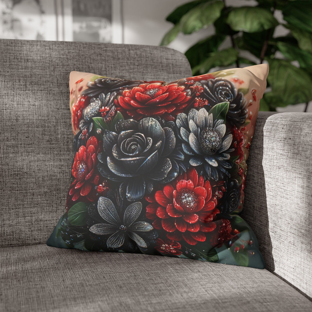 Bouquet with Black and Red flowers - Suede Square Pillowcase