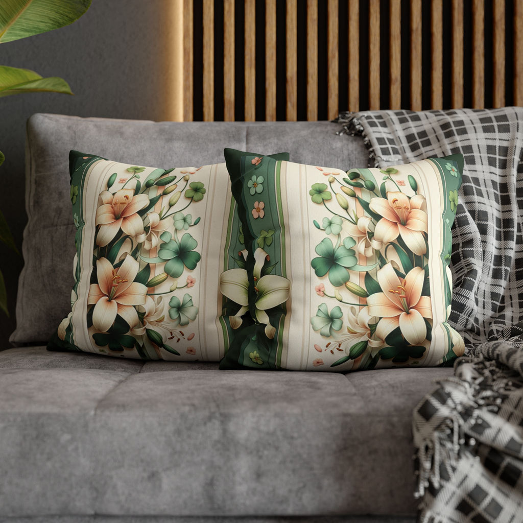 Green and white lilies - Suede Square Pillowcase
