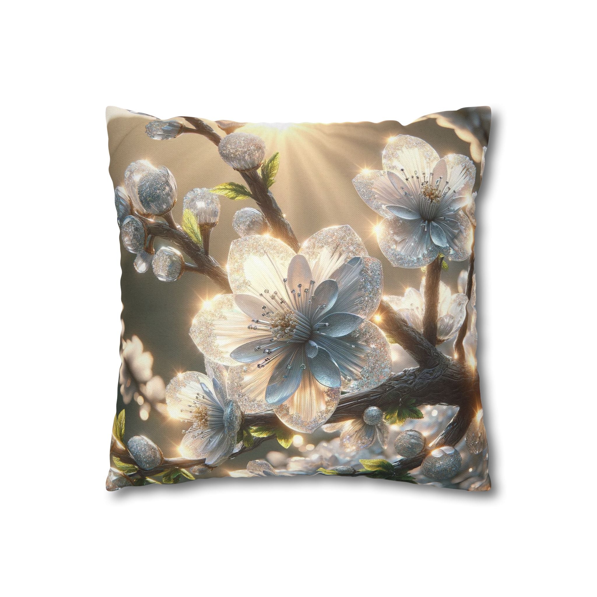 Silver-white diamond flowers - Polyester Square Pillowcase