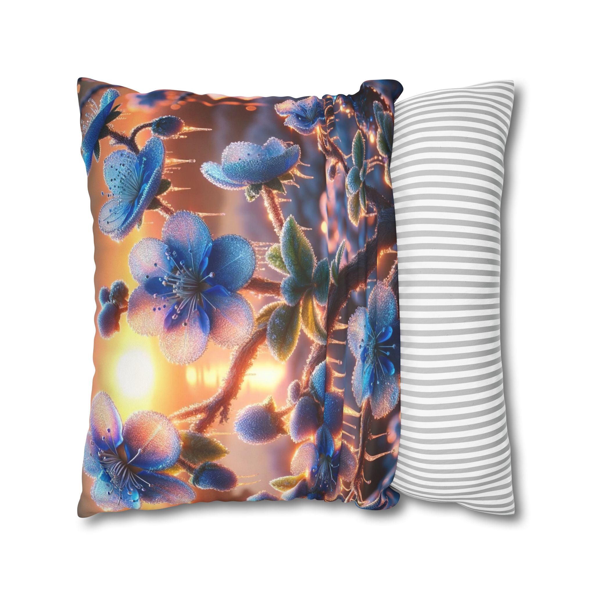 Blue, diamond flowers (in sun set) - Suede Square Pillowcase